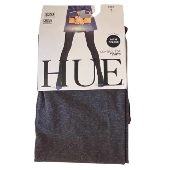NWT- HUE- Set of 2 Total Opaque Control Top Tights. Black and Gray. Size:1 - Picture 6 of 9